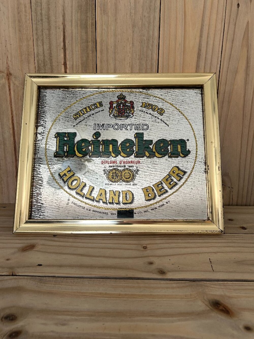 VTG Heineken Beer Advertising Mirror Tavern Bar Sign Coaster Brytone NY